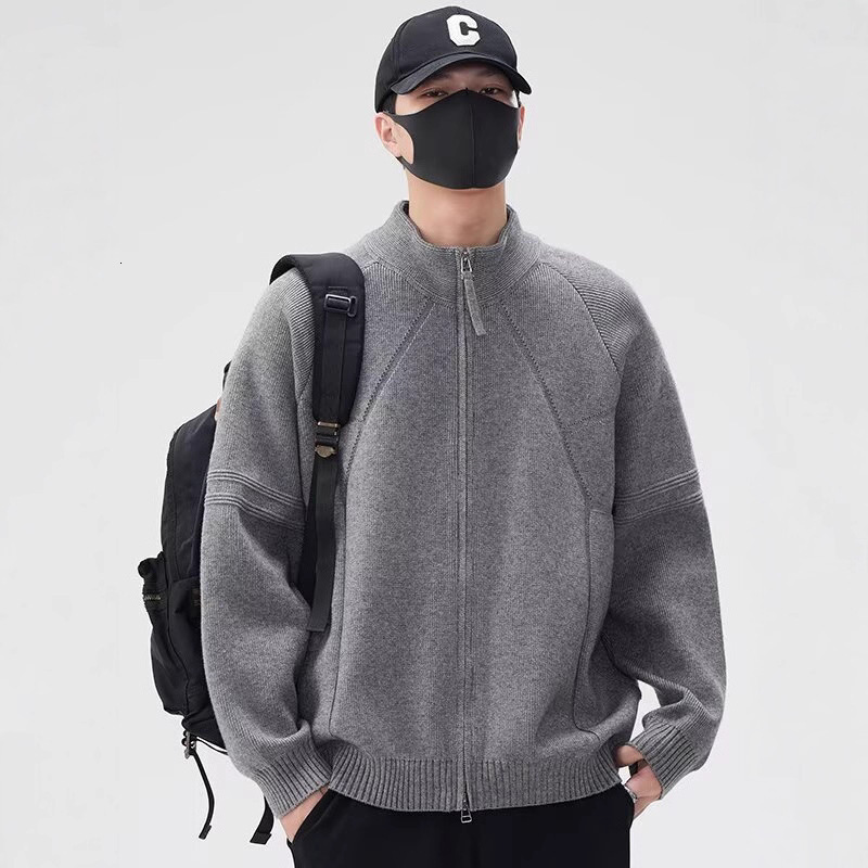 Knitted Cardigan Sweater For Men Designer Sweater Autumn And Winter New Style Stand Collar Trendy Jacket Stylish Solid Color Versatile Casual Loose Co