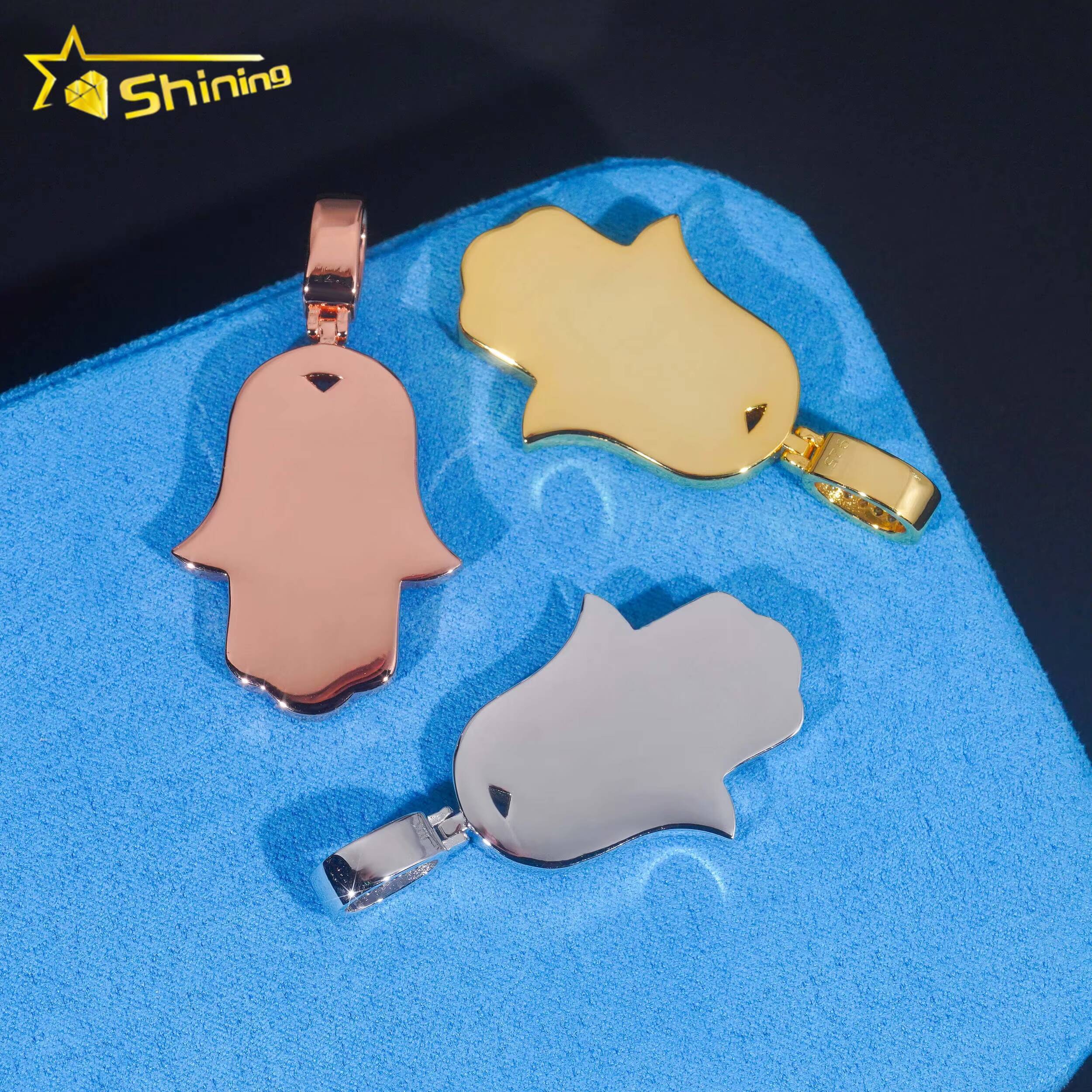 Silver 925 Pendants VVS Moissanite Diamond Mossanite Hip Hop Fine Jewelry Iced Out Diamond Moissanite Hamsa Hand Pendant