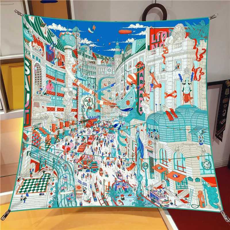 90CM Casual Fashion Twill Silk Scarf for Wen City of Paris Print Wraps band Shawl Stos Hijab Lady Square Foard BandanaW251027