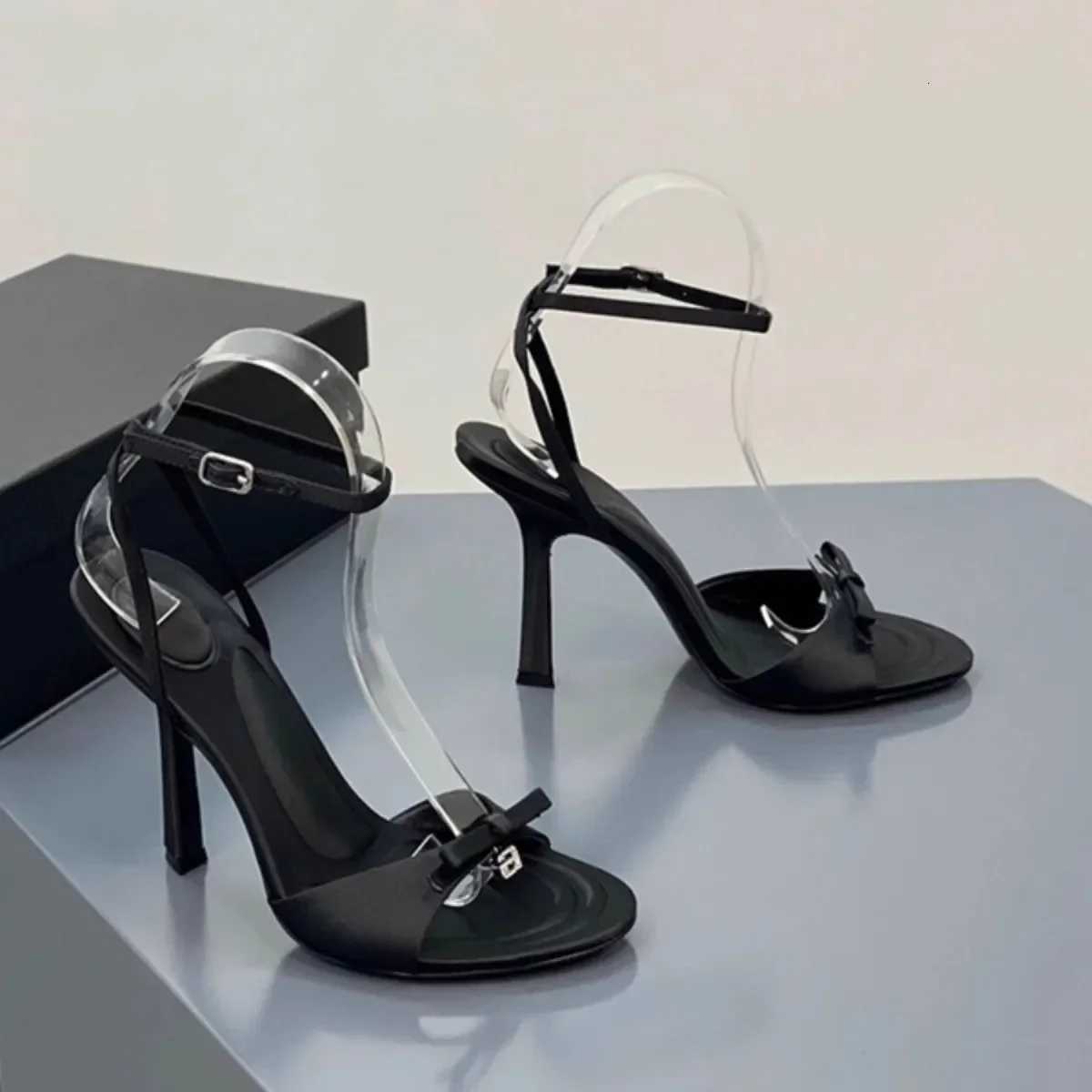 Elegant Satin Butterfly Knot High Heels Womens Sexy Diamd Letter Thin Heel Open Toe Sandals Rubber Sole round Toe MicrofiberXJ251027