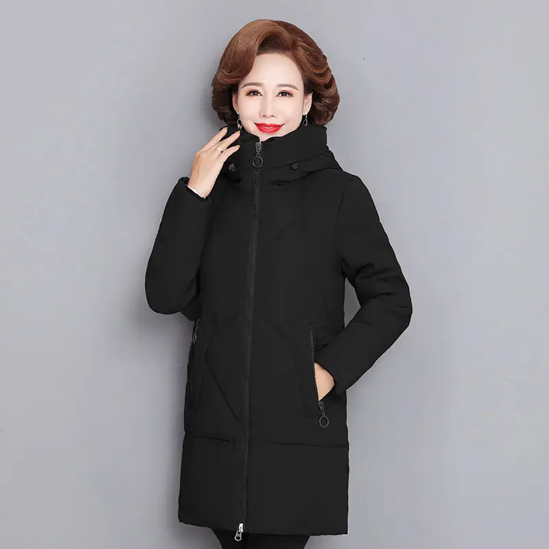 Hooded Thick Down Jacket Female Middle Aged Mother Cotton Winter Coat Grandmother Wear Plus Size Long Parka Women 6XL 251027