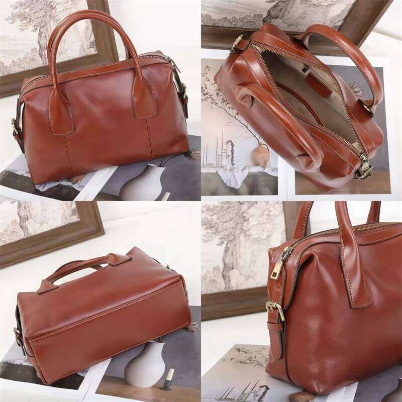 Hifashion Vintage Genuine Leather Handbags For Women 2025 Designer Bowling Tote Satchel Ladies Shoulder Crossbody Bags