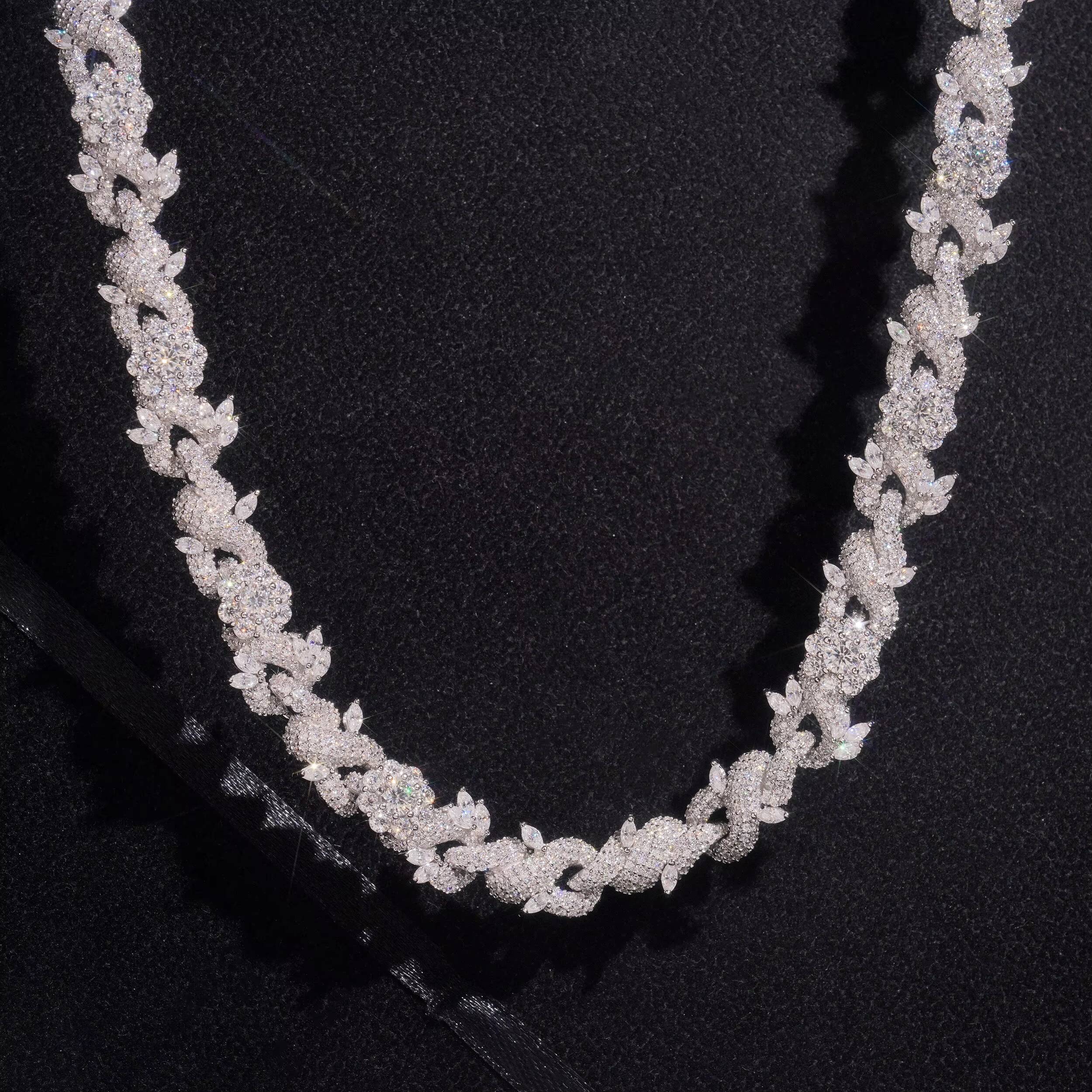 12MM Sterling Silver Moissanite Diamond Iced Out Men Necklace Jewelry Infinity Chain Link With Flower