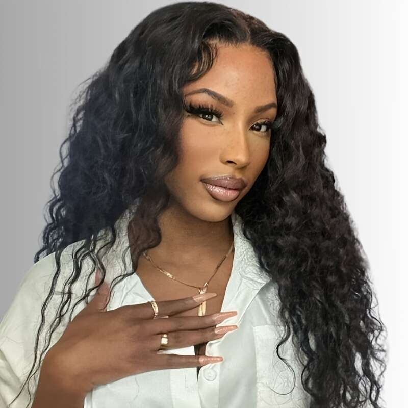 UNICE Bye Knots Water Wave 7X5 Lace Front Wigs With Elastic Drawstring Glueless Human Hair Plucked Pre Cut Bleached Knots, Protective Hairstyle, Natur