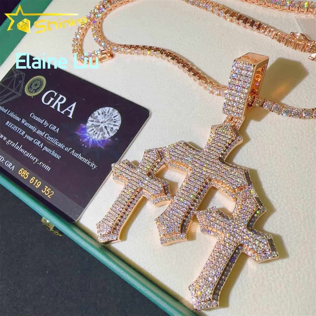 925 Sterling Silver Custom Cross Pendant D Color VVS Moissanite Iced Out Hip Hop Pendants Moissanite Hip Hop Jewelry