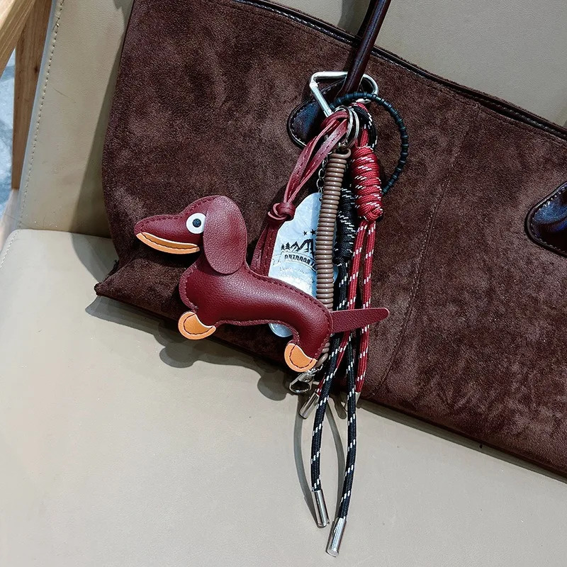 Vintage Dachshund Puppy Car Wiener Dog Keychain Bag Pendant Lanyard Chocolate Braided Rope Accessories Jewelry Trinket Key Ring 251023