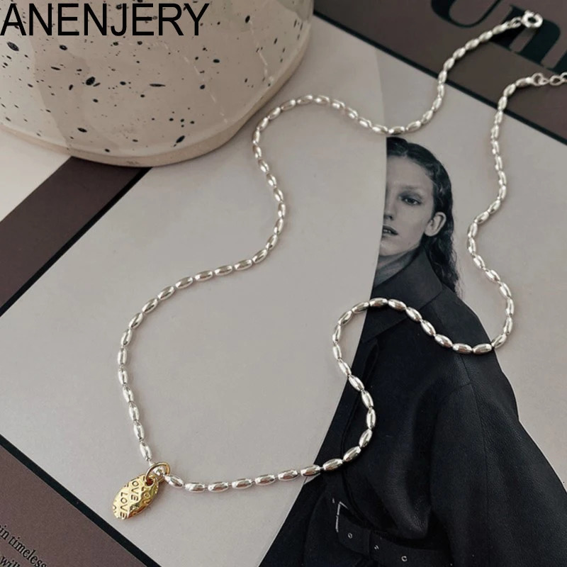 ANENJERY Grain Shape Letter Necklace for Women Simple Fashion Clavicle Chain Party Jewelry Wholesale Drop 251023