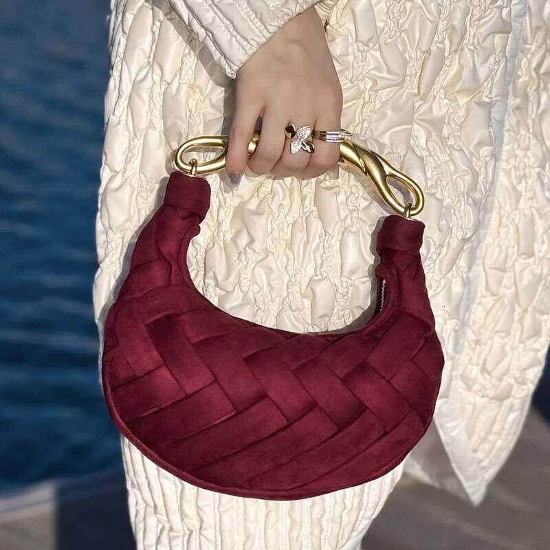 Vintage Faux Suede Hand-Woven Slim Shell Bags For Women Designer Handbag Purse 2025 New In PU Metal Handle Small Shoulder