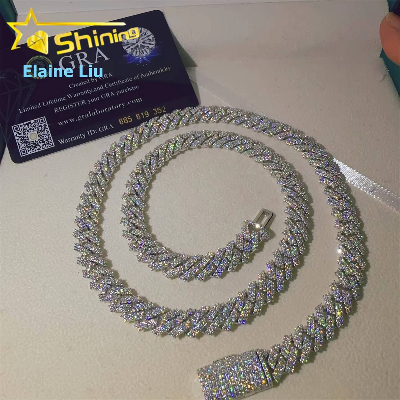 Hip Hop Custom Iced Out Fine Jewelry High Quality Diamond 10MM 925 Sterling Silver VVS Moissanite Cuban Link Chain Necklace