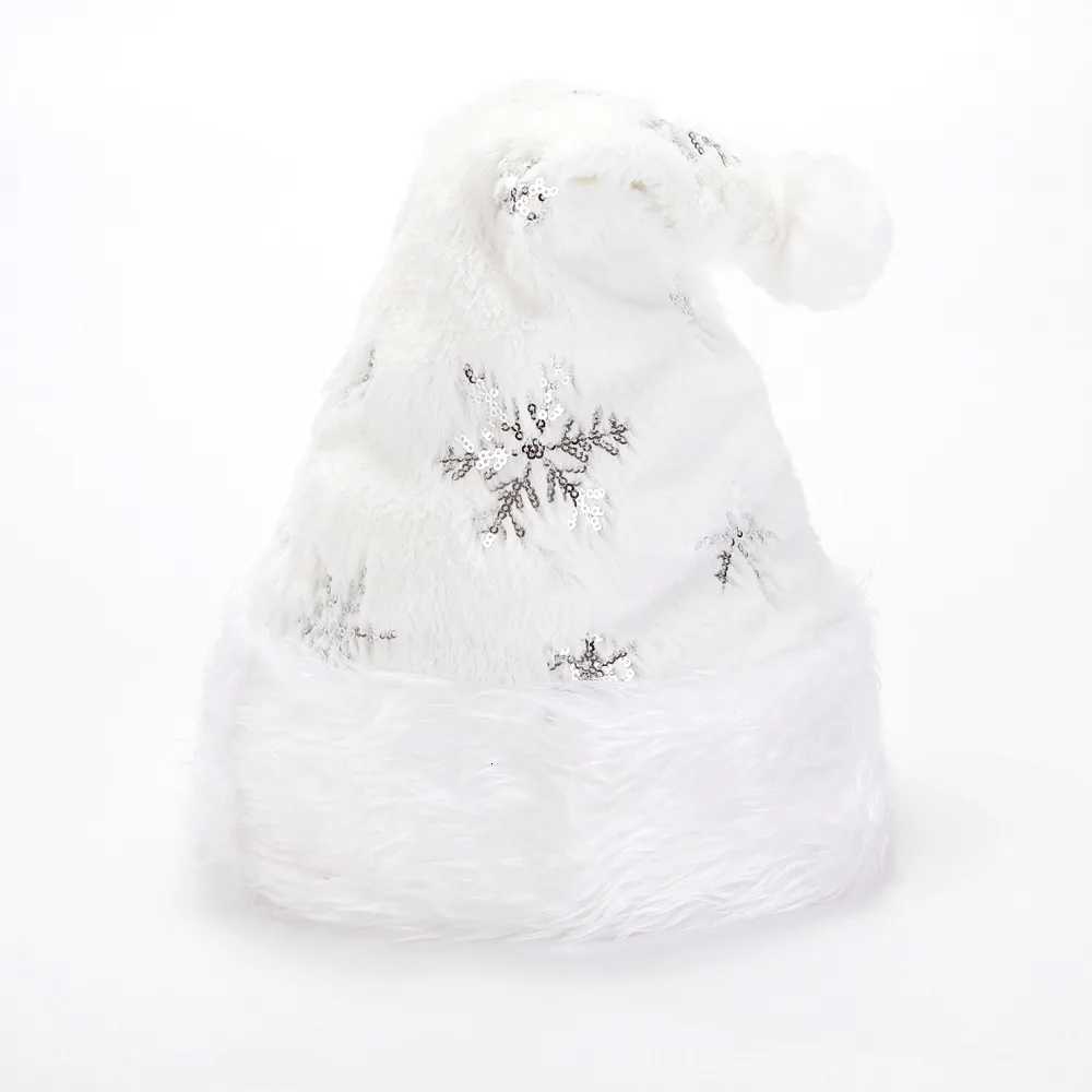 2025 NEW 3240cm White Plush Christmas Hat Gold Silver Beads Embroidered Adult Christmas Hat Holiday Home DecorationsW251027