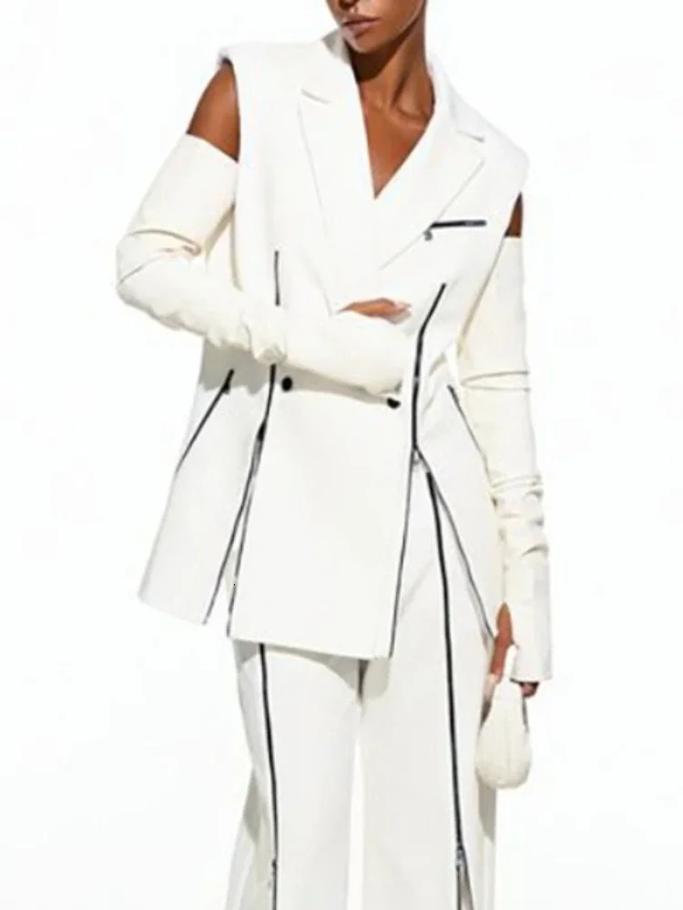 Gymystars Womens White Suit Vest Top Sleeveless Coat for Women Vintage Shoulder Pad Zipper Casual Blazer Outwear 251027