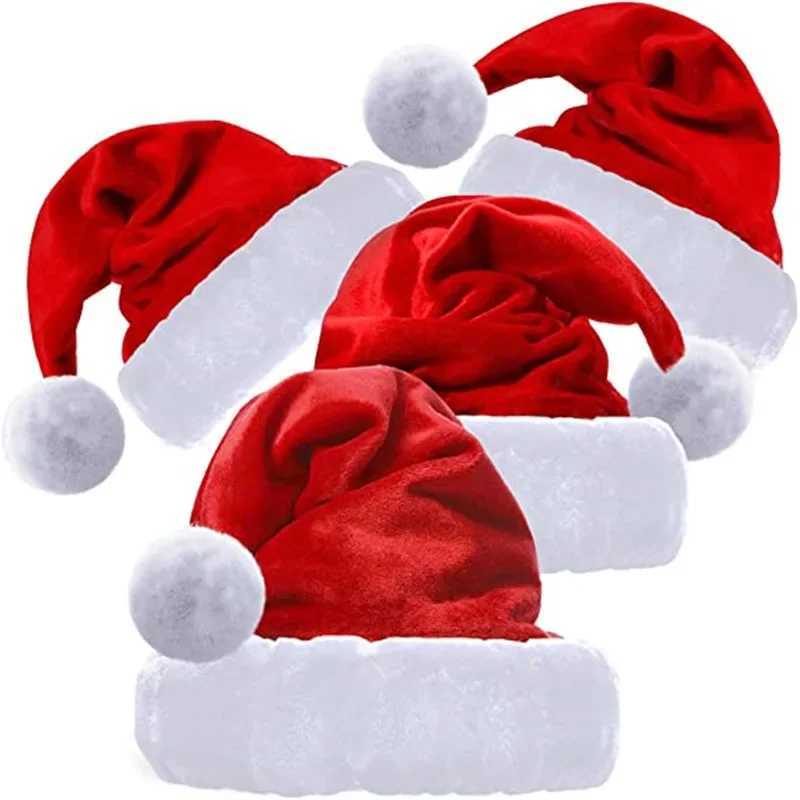 High Quality Christmas Xmas Soft Hat Santa Claus Red Short Plush Noel Hat Merry Christma Decor Gift Happy New Year 2026W251027