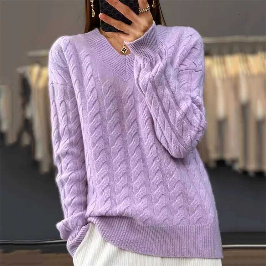 VNeck Womens Sweater Autumn Winter New Fashion Long Sleeved Knit Pullover Warm Solid Basic Female Tops KnitwearT251027