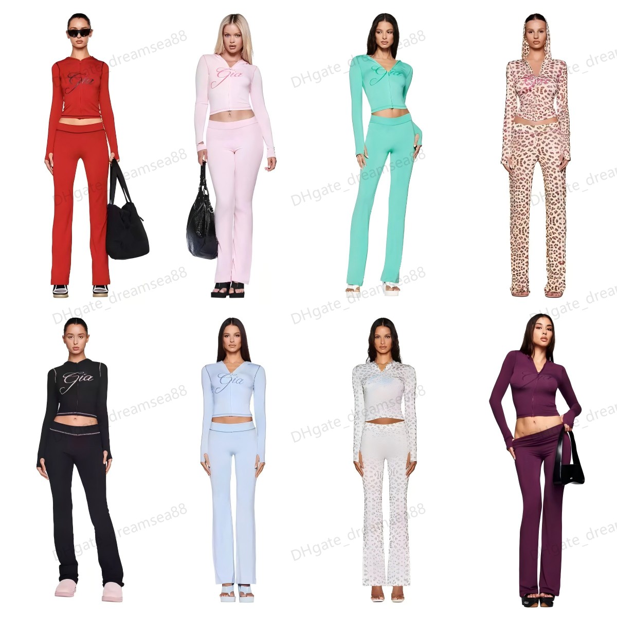 Designer iam gia Women's Tracksuits Thicken Two 2 Piece Set Outfits For Women Flared Pants Zip-up Cap Long Sleeve High Spring Top & Low Waist Micro Social