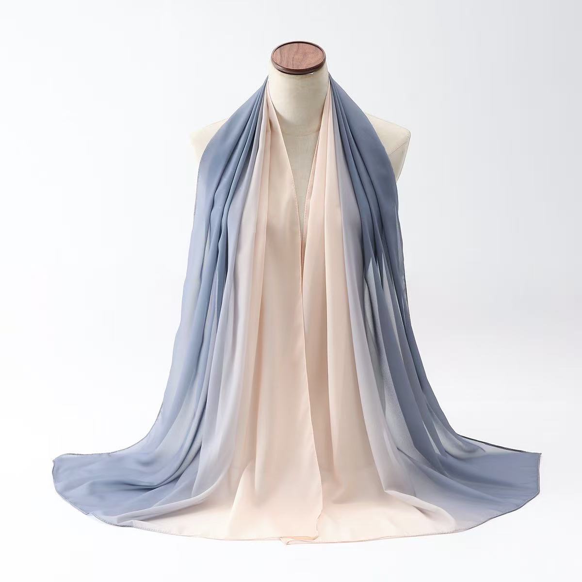 T2173 summer new solid color gradient Malay Indonesian cotton headscarf monochrome wide chiffon breathable scarf