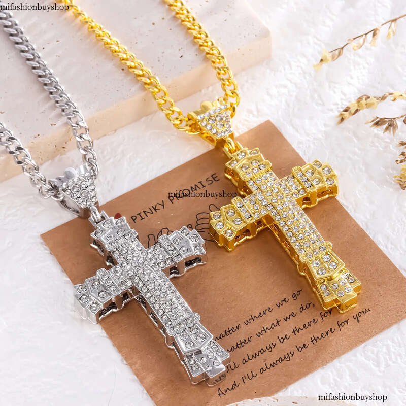 Hip Hop Cross Pendant Religious Charm Gold Sier Full Ice Out Crystal Neckalce Simulated Dias Catholic Crucifix Necklace With Cuban Chain Jewelry aaa
