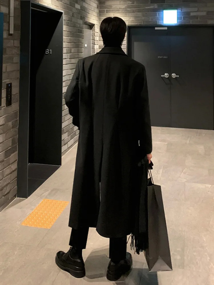 SYUHGFA Korean Style Men Woolen Overcoat Turndown Collar Single Breasted Overknee Thickened Casual Male Trench Winter 251020