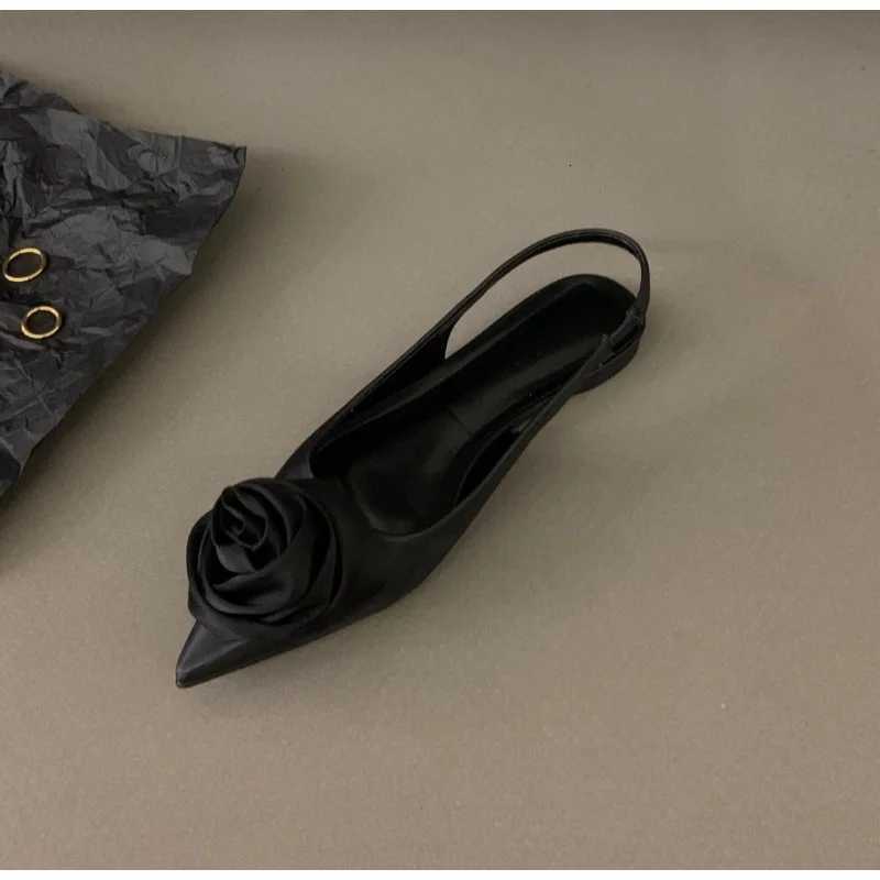 Black Women Leather Pu Casual Sandals Girl Fi Rhine Slip Flats Heels Ladies Pointed Toe Elegant Slingback SandalsXJ251027