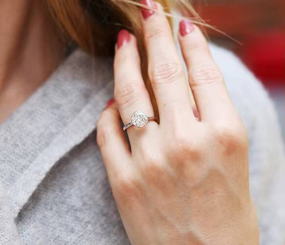 Custom Design Blue Color Round Shape Diamond Engagement Ring GIA IGI Certified HPHT Lab Diamond Rings Diamond Ring for Women