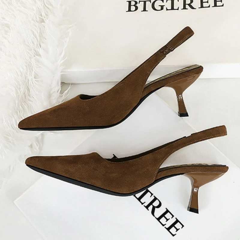 BIGTREE Shoes Suede Women Pumps Pointed Hollow Out High Heels 6 CM Summer Womens Sandals Occupati Office Shoes Kitten HeelsXJ251027