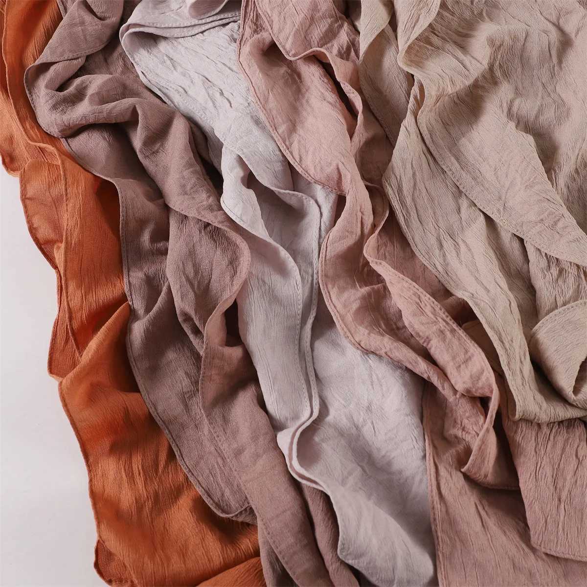 New Wrinkd Long Scarf For Wen Summer Solid Color Sunscreen Crumpd Scarves Soft Shawl Foard Viscose Fa Wrap ShawlsW251027