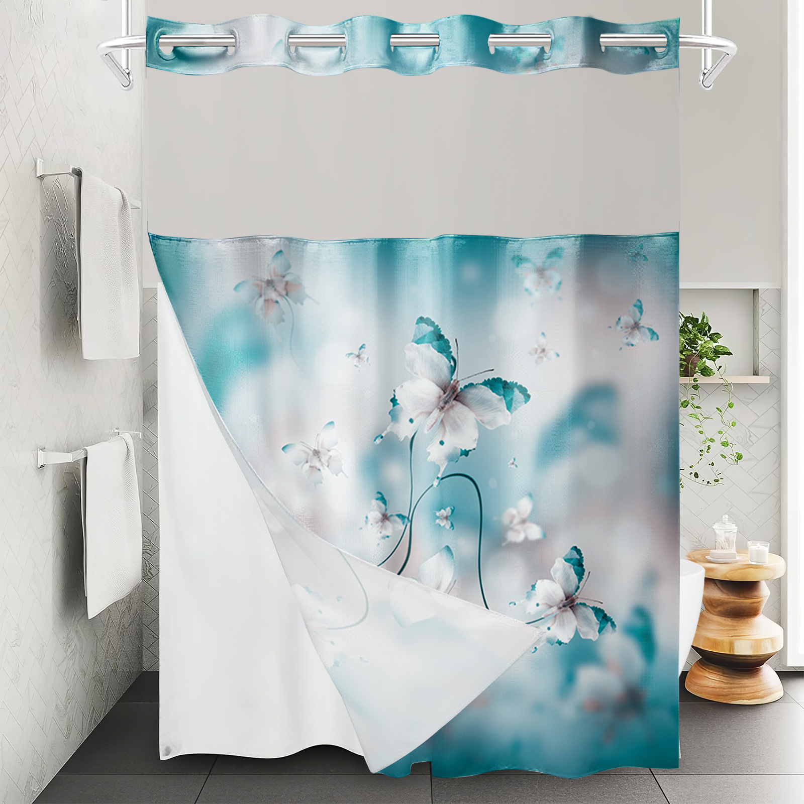 YL-37568 Hot selling digital printed shower curtain animal waterproof, mildew-proof and moisture-proof bathroom dry and wet separation curtain
