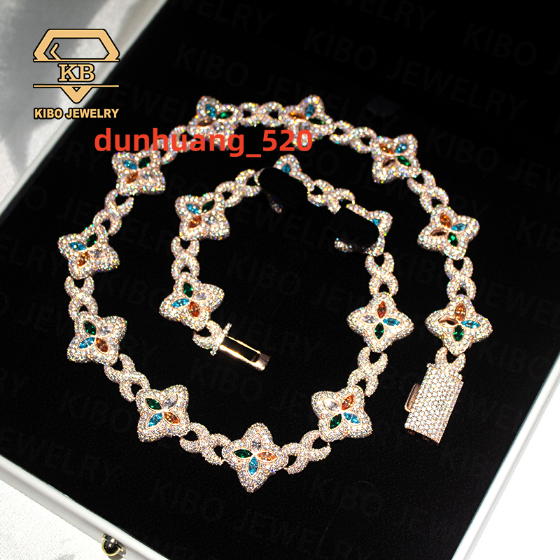 Fashionable 22mm Cuban Link Chain Infinity Necklace with Marquise Clover Moissanite 925 Sterling Silver New Design Hip Hop Style