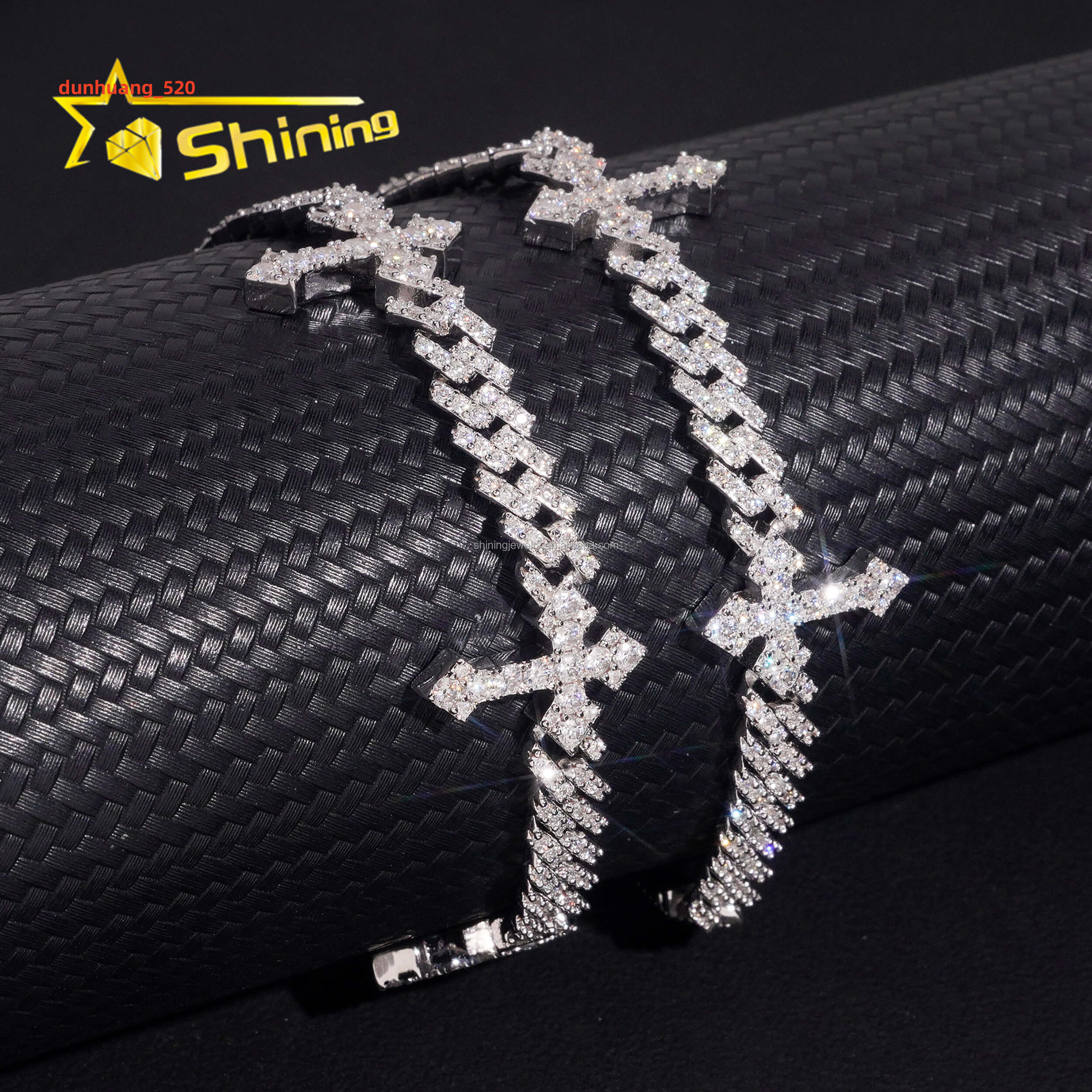 Fashion Luxury Style Hot Selling Pass Diamond Tester Hip Hop VVS Moissanite Iced Out S925 Silver Cuban Cross Bracelet Man