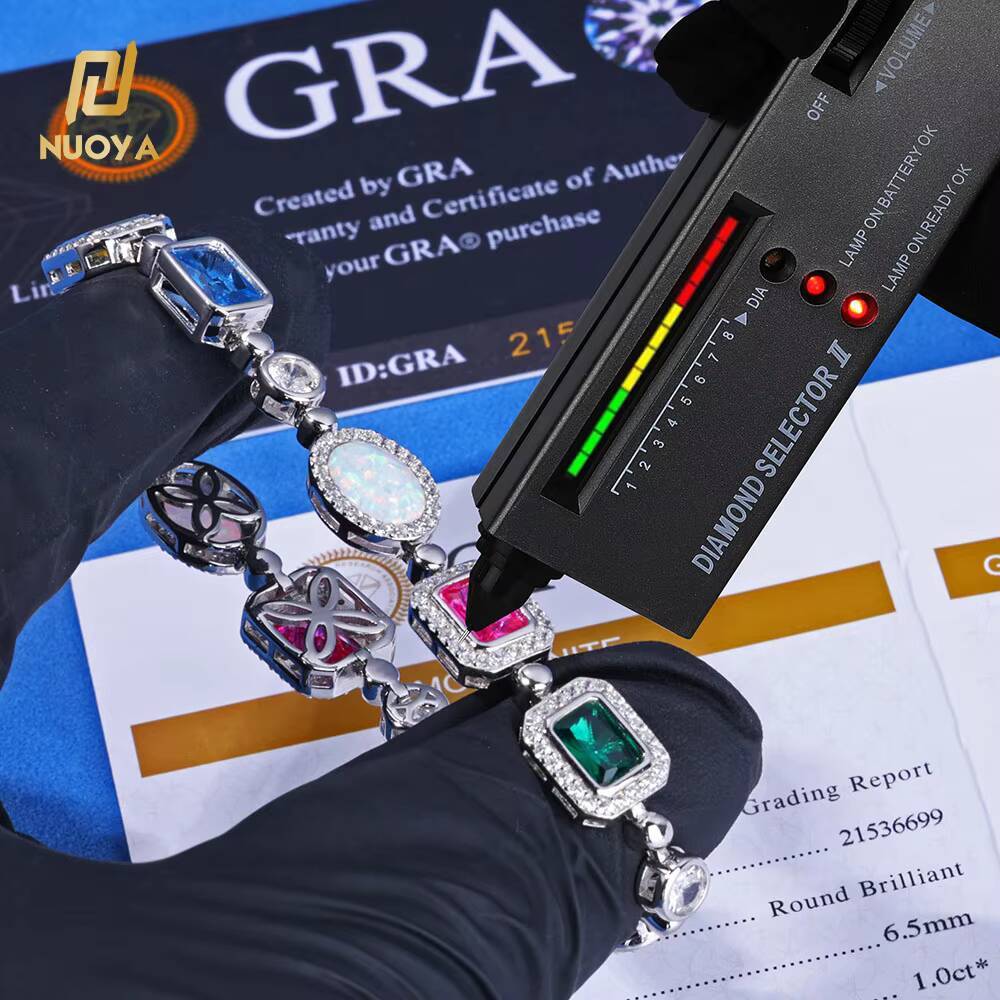 NUOYA Luxury Geometric Opal Bracelet 925 Silver VVS Moissanite Chain MultiColor Zircon Fine Jewelry