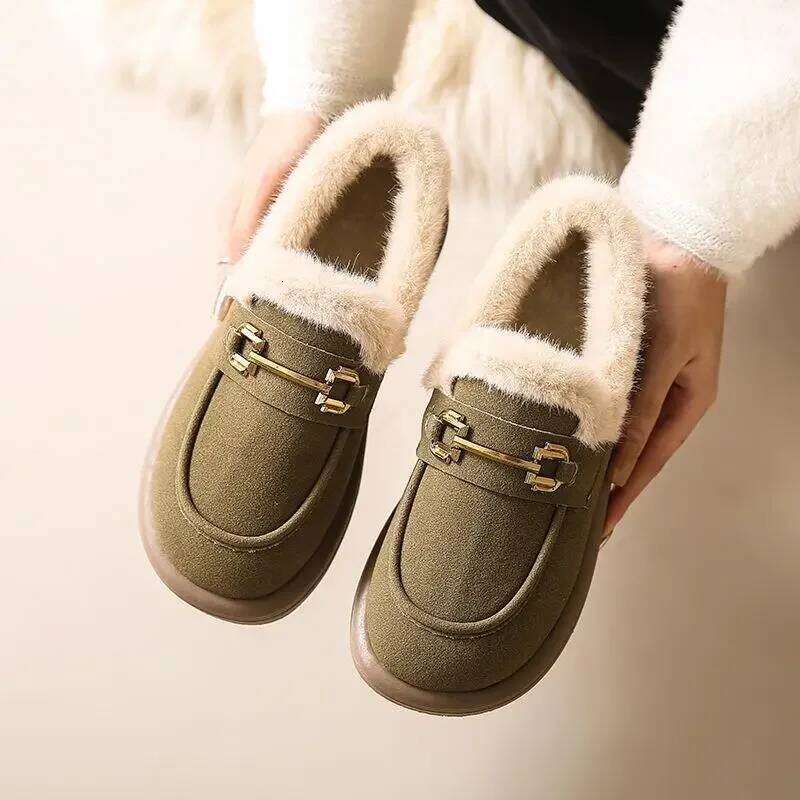 Casual Furry Snow Boots Women Winter Low Cut Short Thickened Warm Cotton Slip-On Flats Korean Style Flat Heel Shoes