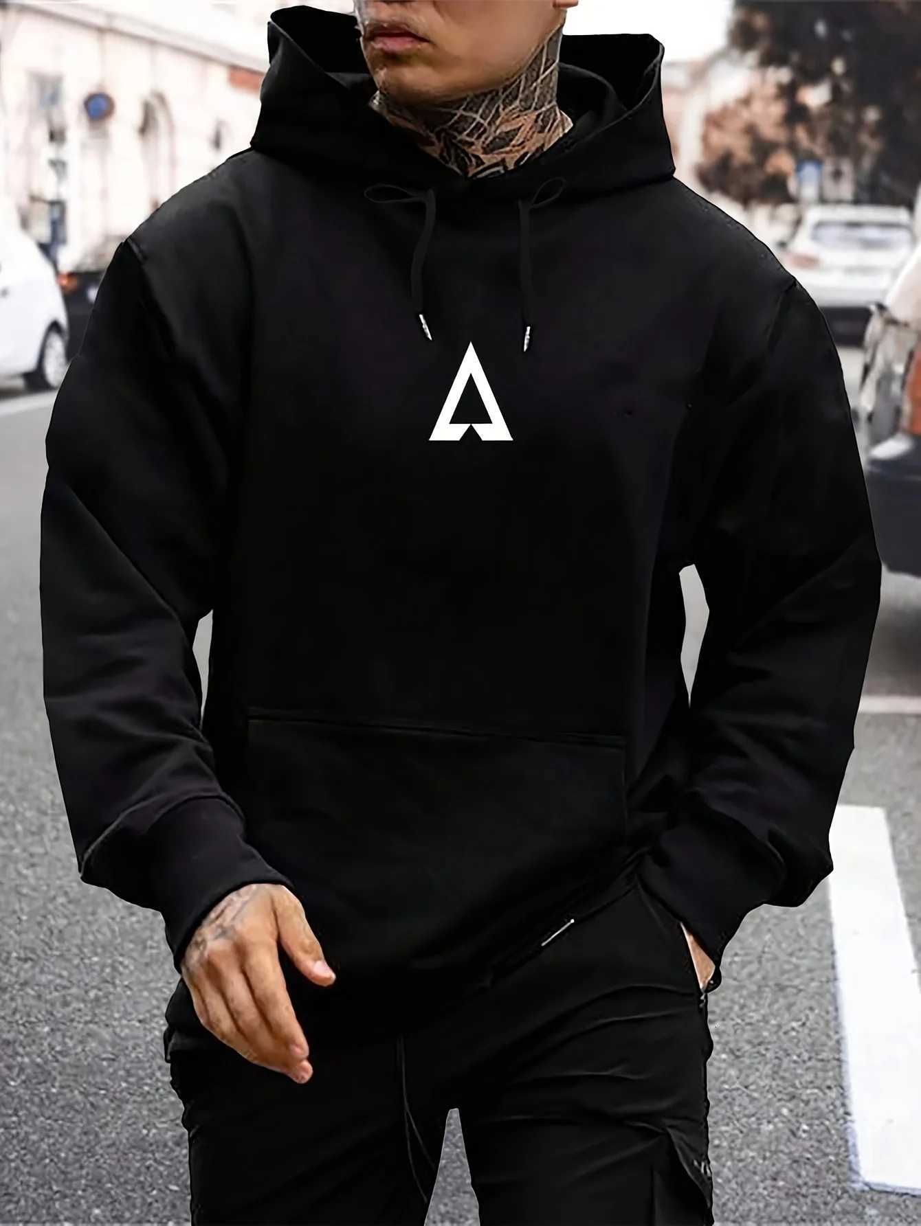 Autumn fashion loose tops print hooded polyester mens sweatshirt simple casual W251027