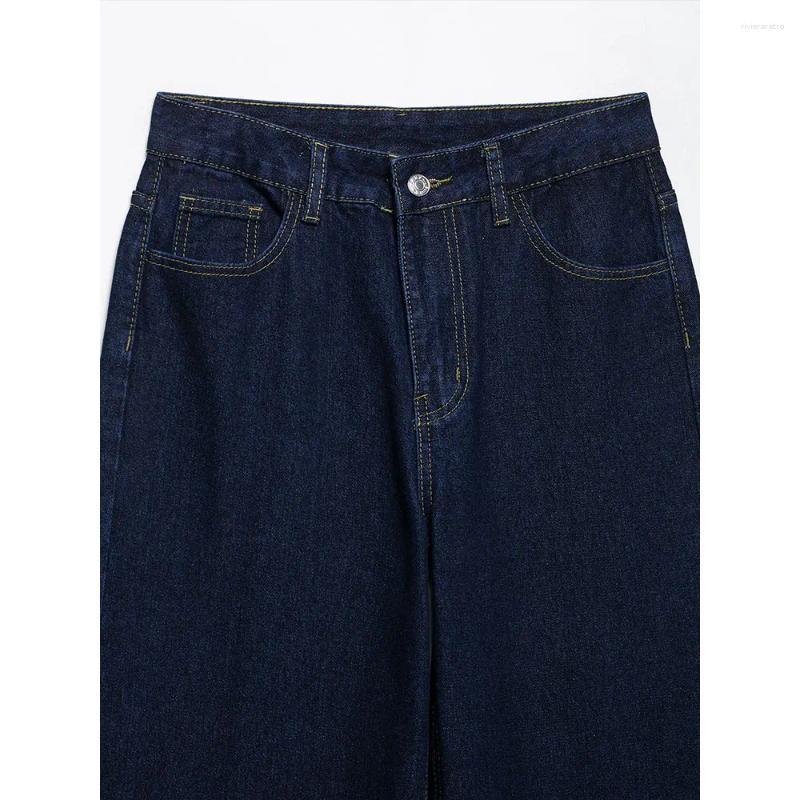 Women's Jeans DUOPERI Women Fashion Denim Navy Blue Straight Pant Casual High Waist Full Length Female Chic Lady Trousers Z260313