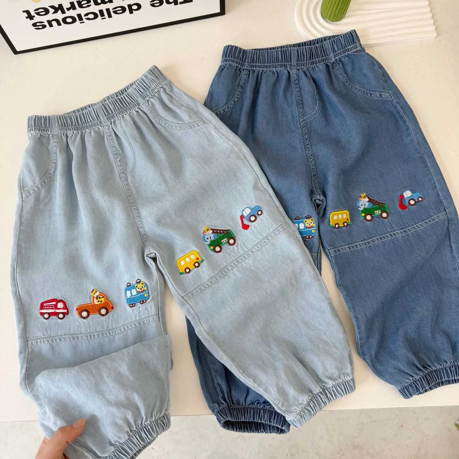 Toddler Boys Early Autumn Pants Fashion Cartoon Car Embroidery Baby Boys Denim Pants Elastic Waist Kids Baby Boys Harem PantsT251027