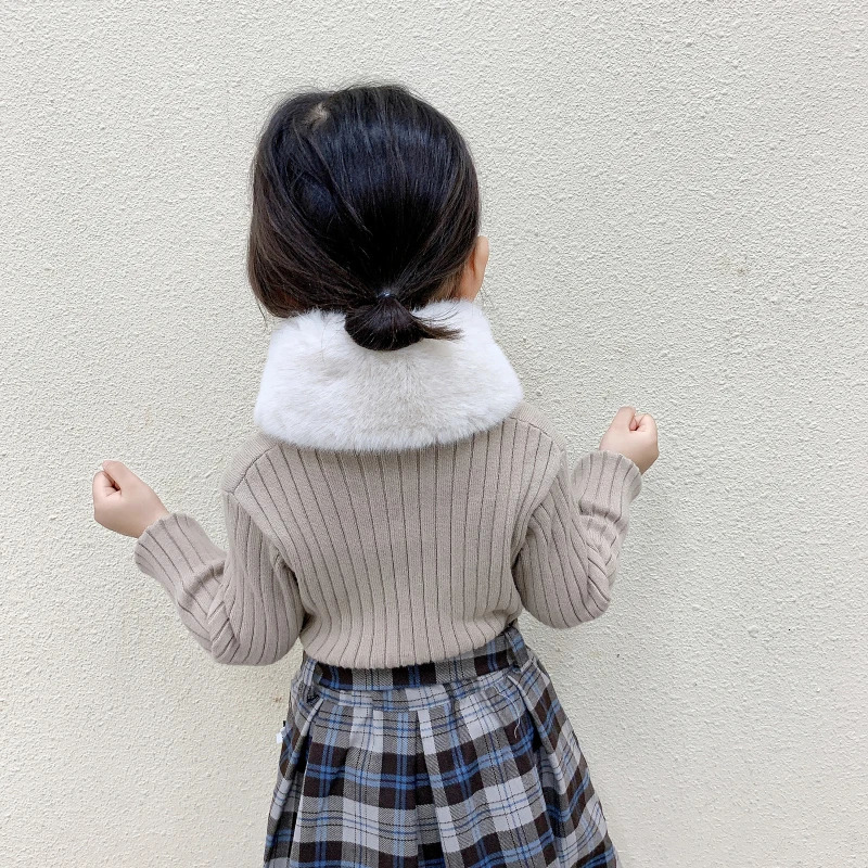Korean Sweet Baby Scarf Rabbit Fur Winter Thick Warm Neckerchief for Princess Girl Outdoor AntiCold Kids Neck Cover 251027