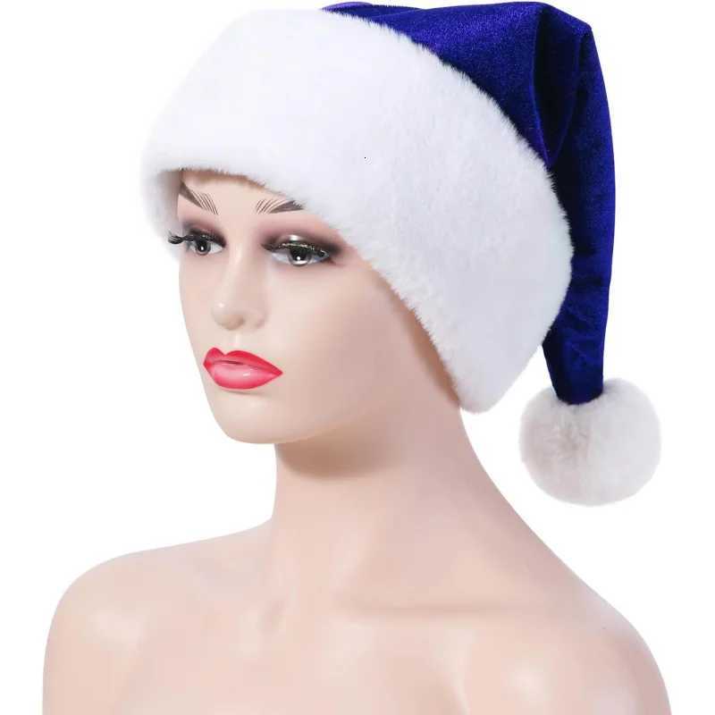 Blue Velvet Christmas Hat for Adults Festive Holiday Party Accessory Comfortable Stylish New Year Celebration ItemW251027