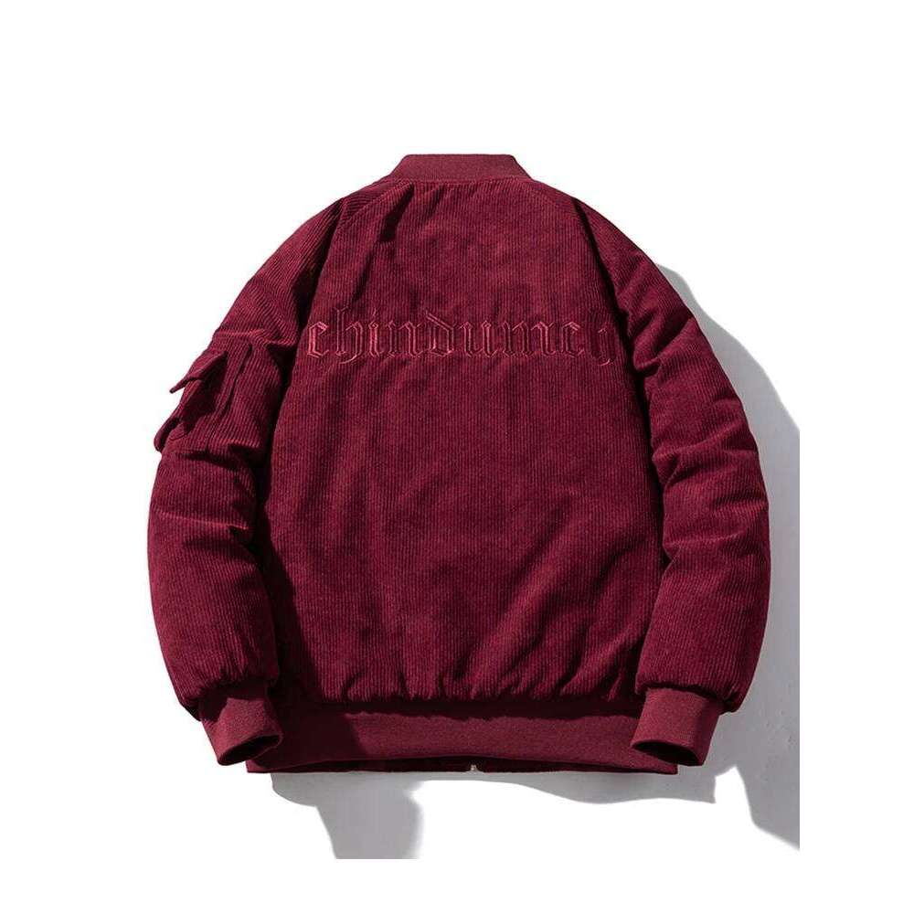 Fashion Bomber Man Vintage Letter Embroidery Pilot Jacket Women Solid Cotton Corduroy Autumn Winter Coat Hooded Designer