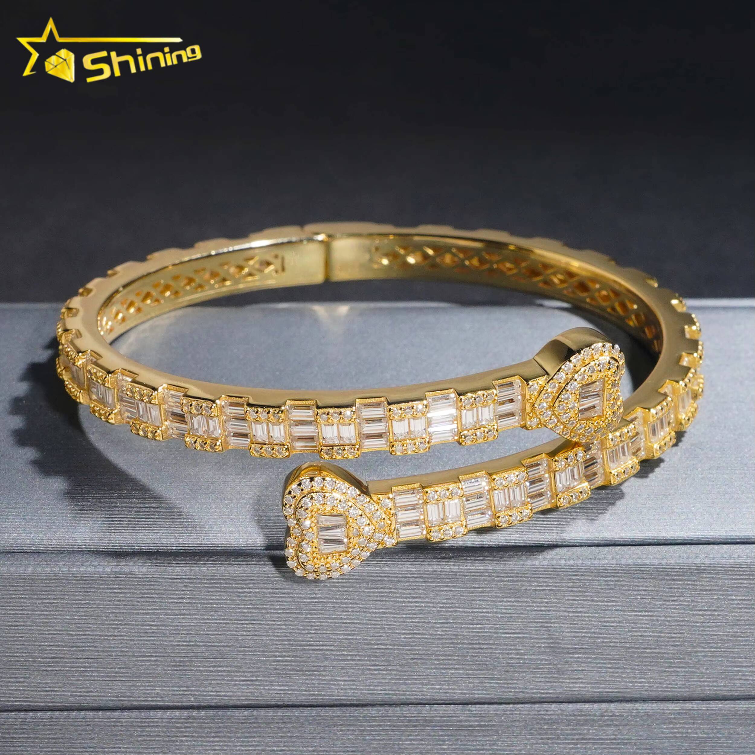 Heart Style Bangle Iced Out Bracelet Moissanite S925 Silver Baguette Moissanite Diamond Bracelet