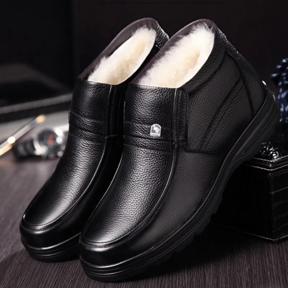 Warm Cotton Blend Footwear for Men: Stylish Genuine Leather Winter Ankle Booties