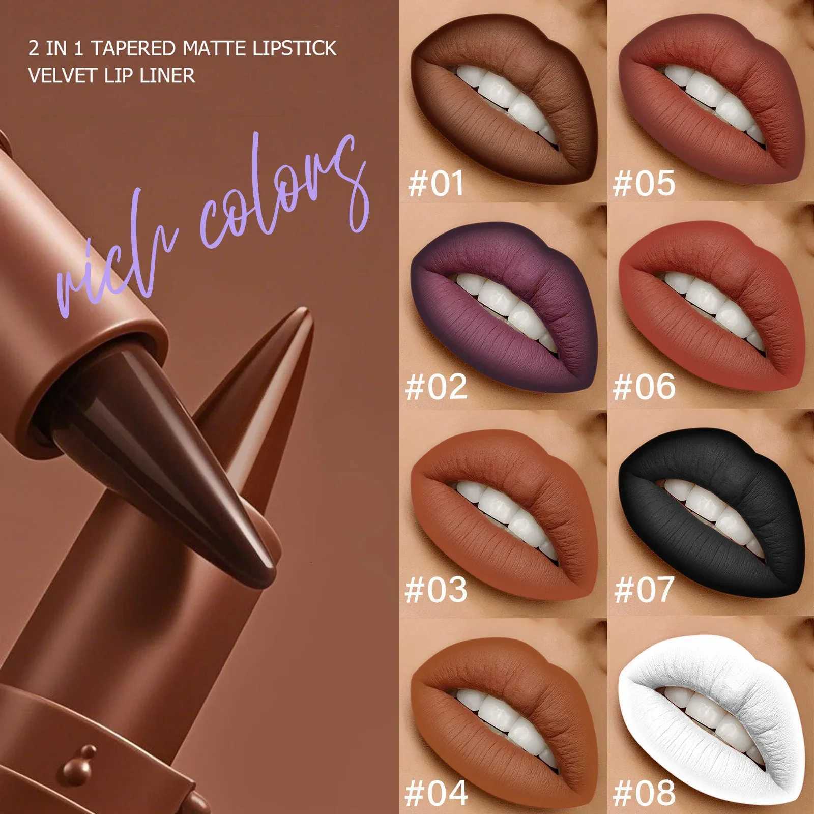 Matte Liner Lipstick Pen Gradient Eyebrow Red Brown Eyeshadow 3 in Lasting Waterproof Lip Stick Sexy Women Lip Cosmetics W251027