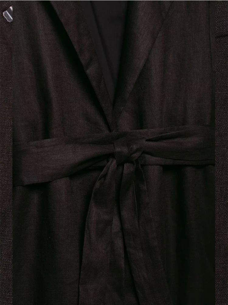 TFMLN Womens Solid Pant Two Piece Round Collar Long Sleeve Open Coat With Belt High Waist Pants Women Autumn Clothing 251027