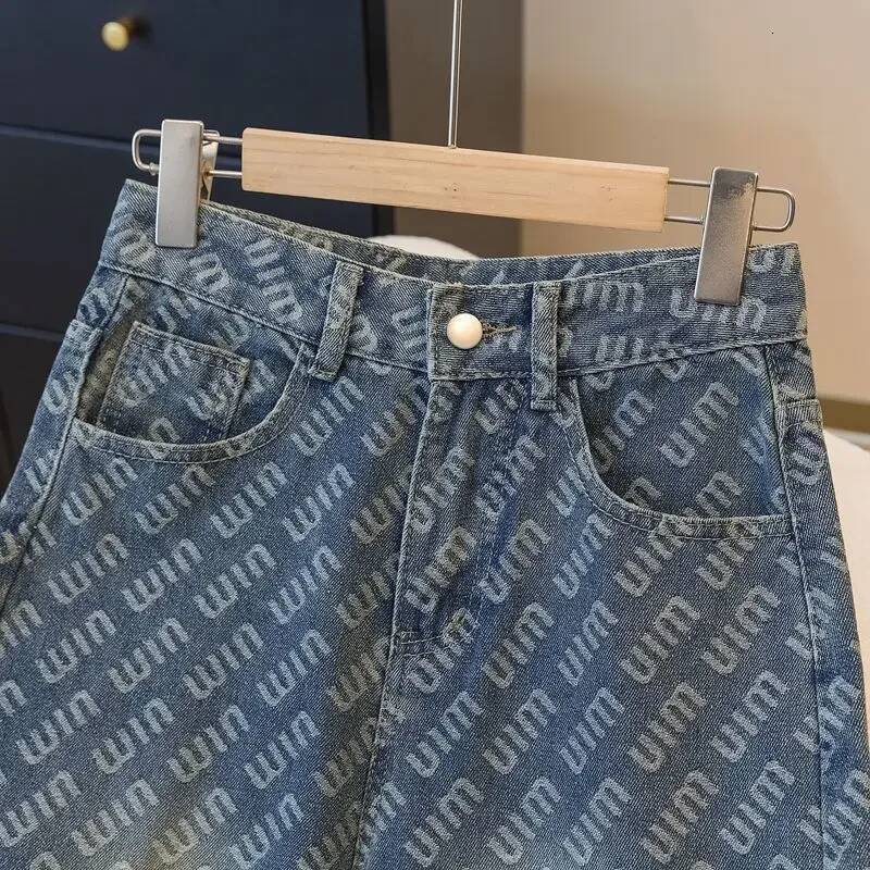 winter jacket women Women's Floor-Length Straight Denim Jeans Print Embroidery Loose Wide Leg Pants Autumn New Design Sensation Trousers