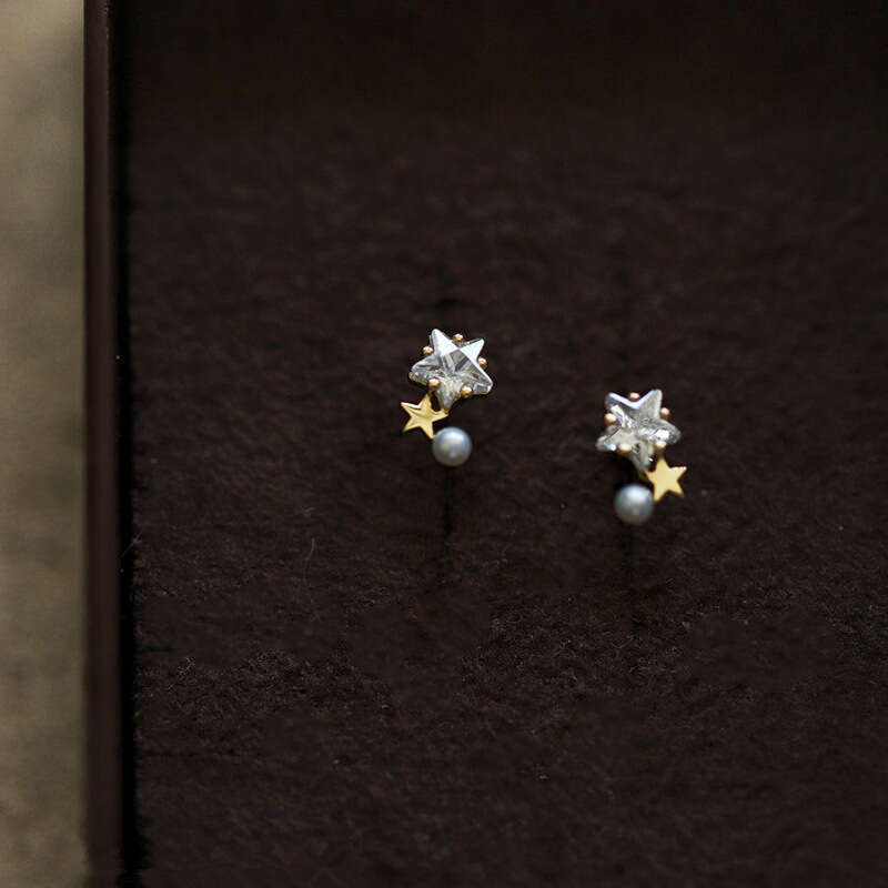 Earrings Designer luxury earring Pure silver 14K Gold Plated Small Star Shell Pearl Cute Curved Mini Earrings for Women Ins