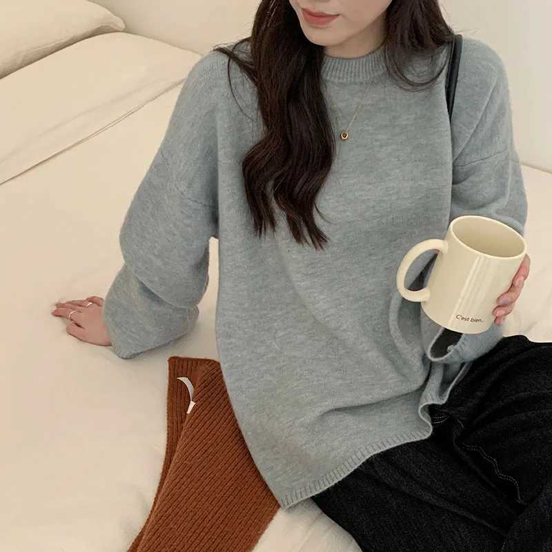Oversized Loose Round Collar Sweater for Women Autumn Winter New Basic Solid Color Knitted Jumpers Casual Thicken Warm KnitwearT251027