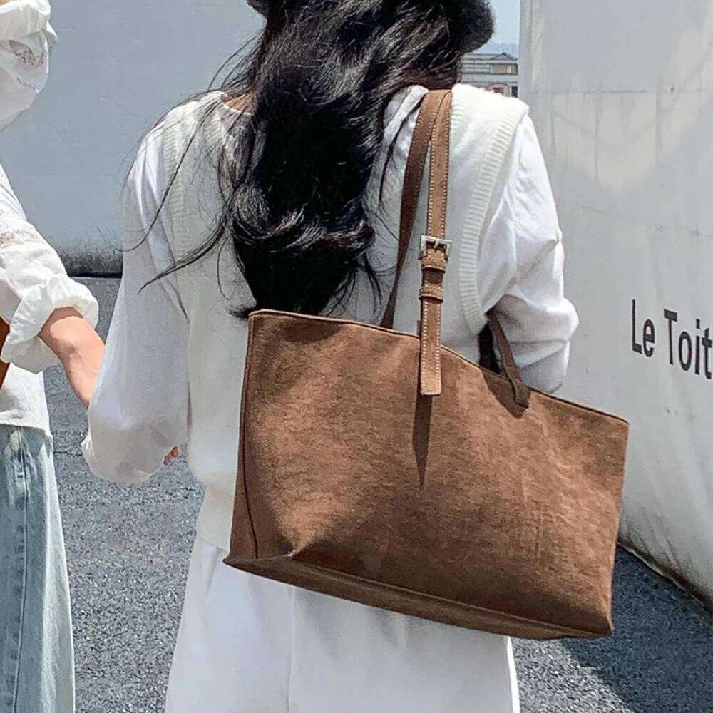 Designer Luxury Retro Faux Suede Tote Bag Large Capacity Shoulder Bags For Women Matte Texture Designer Handbags And Purses Shopper