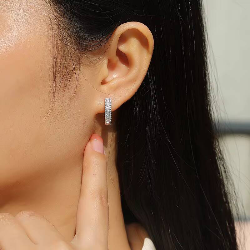 Three Layers Round VVS1 Clarity Moissanite Earrings Women Daily Wear Jewelry Hoop Earrings Hypoallergenic S925 Silver Earrings