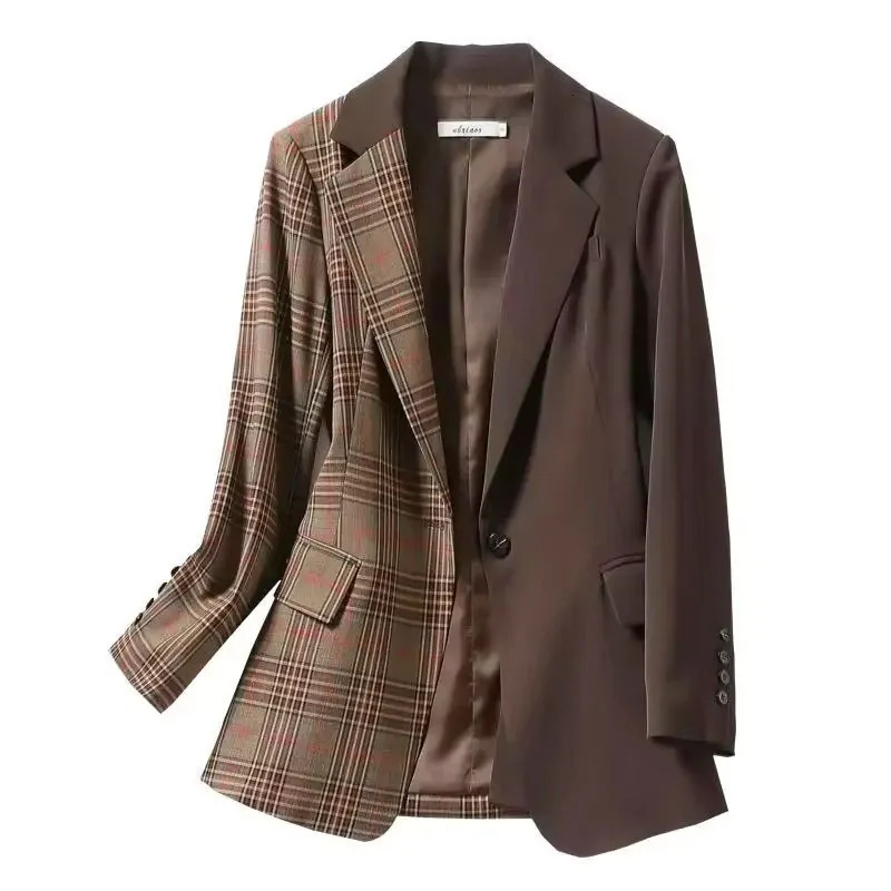 Plaid Blazers Coats for Women Elegant Ladies Autumn Winter Woman Korean Clothes Jackets Wear to Work External 251027