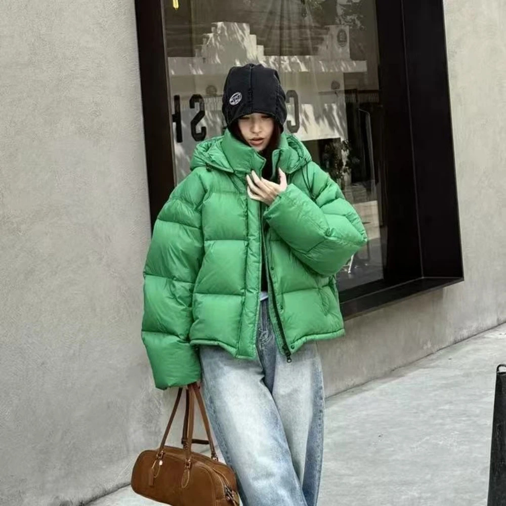 Down Jacket Fashion Autumn Winter Clothe Hooded Loose Thick Warm White Duck Coat Female Short Puffer Women 251015