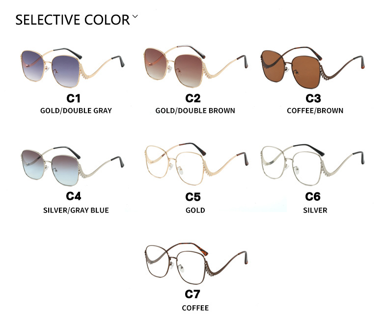 2025 Crystal Accent Square Sunglasses for Women Curved Temple Metal Frame UV 400 Bold Fashion Shades