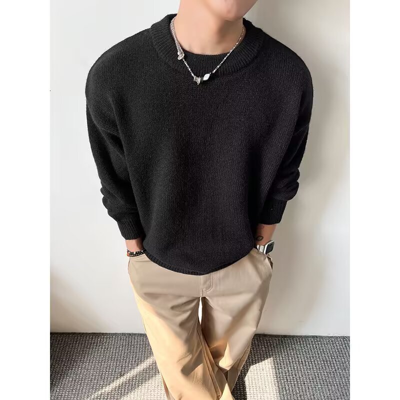 Round Neck Sweater Knitwear Men Autumn Designer Sweater Winter Lazy Style New Base Shirt Simple Men's Elegant Slim Fit Top Jacket