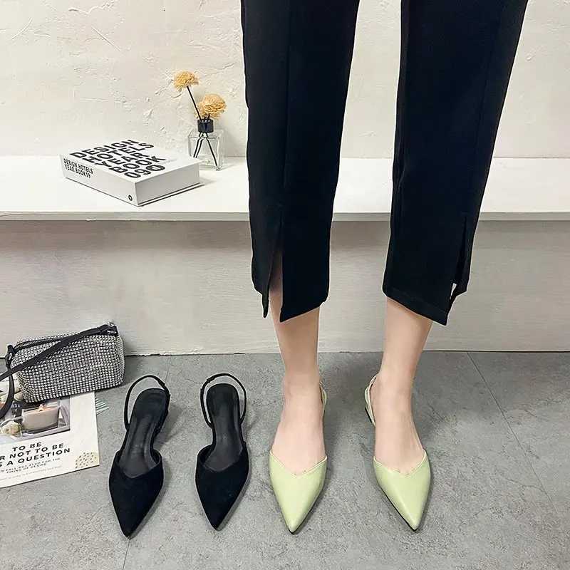 2024 Summer New Pointed Head Back Trip Midheel Sandals for Women Baotou Fi Shoes Thick Heel SandalsXJ251027